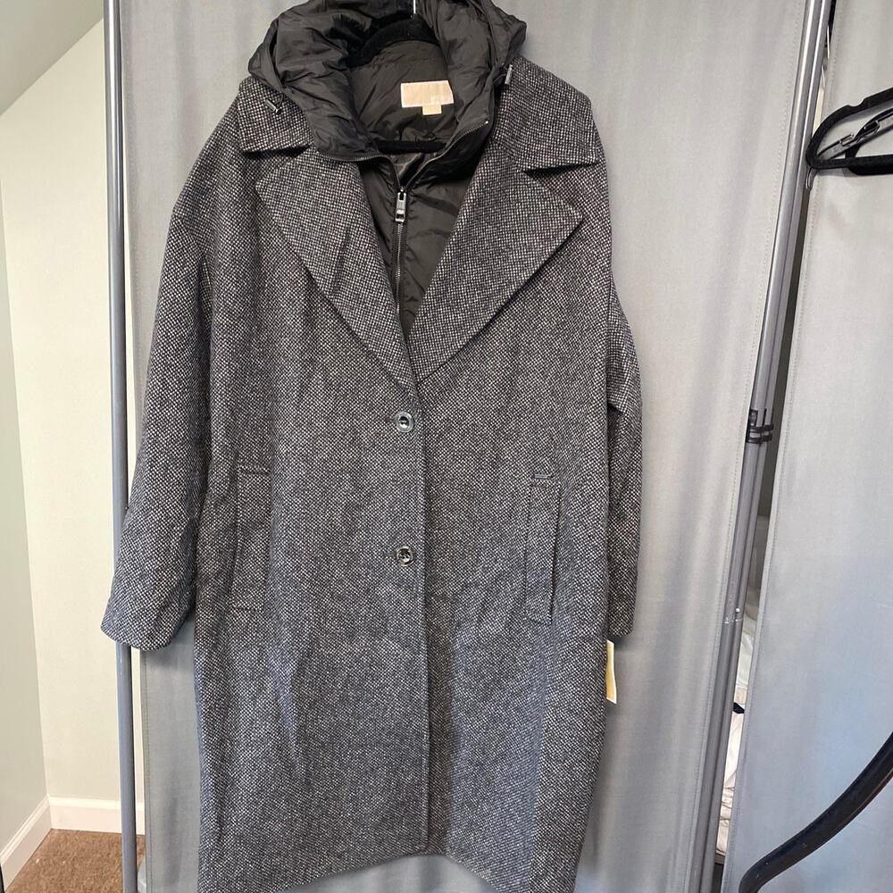 Michael Kors Black Tweed With Removable Hood XL C2 Retail $440 NWT
